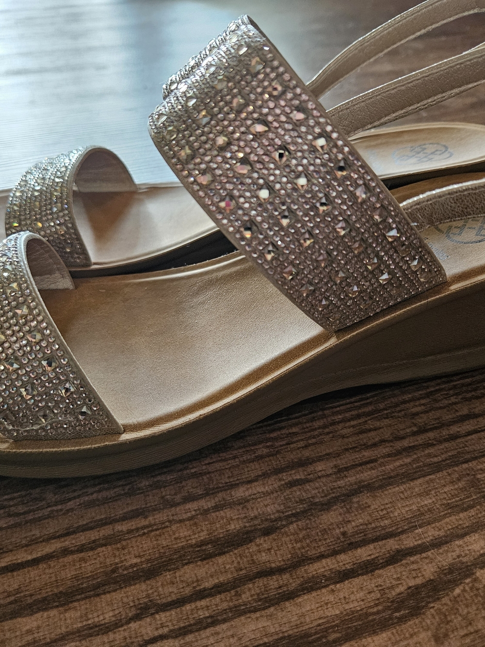 Daisy Fuentes Shimmering Nude Crystal Slide Sandals